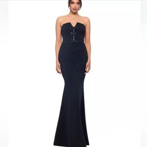Betsy & Adam Black Crystal Bowtie Strapless Trumpet Gown Size 10 $299